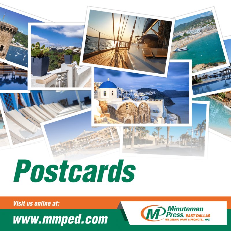 A collage of travel postcard designs