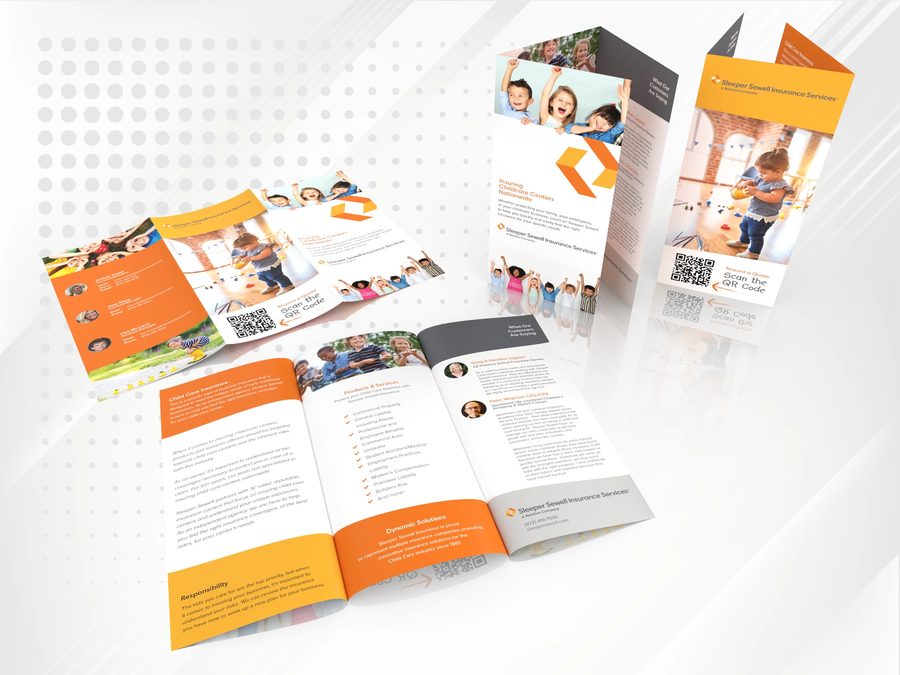 Tri-fold and booklet brochures designed for an insurance agency