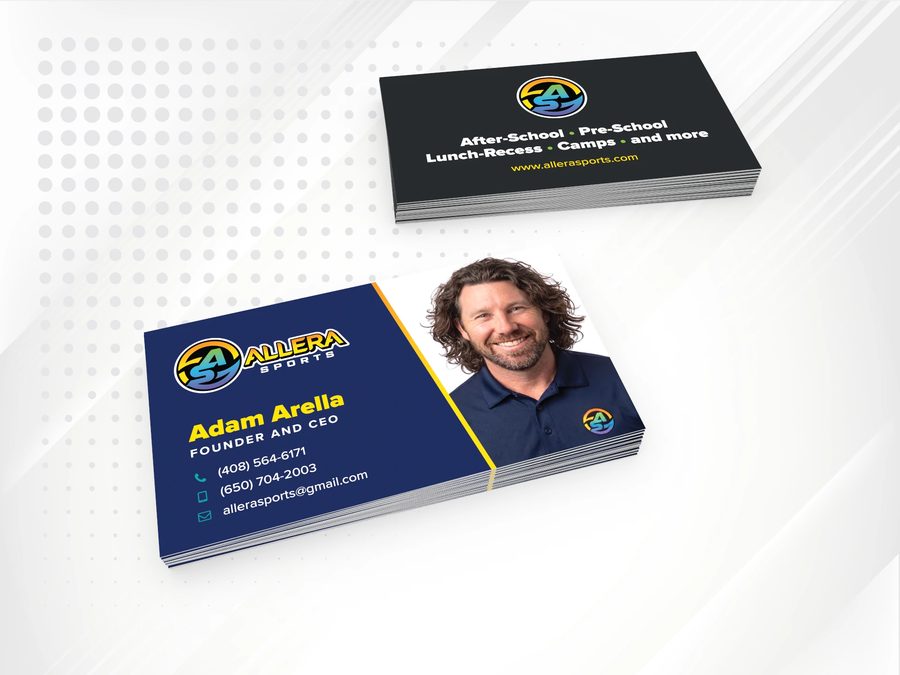 Front and back business cards designed for a youth sports company